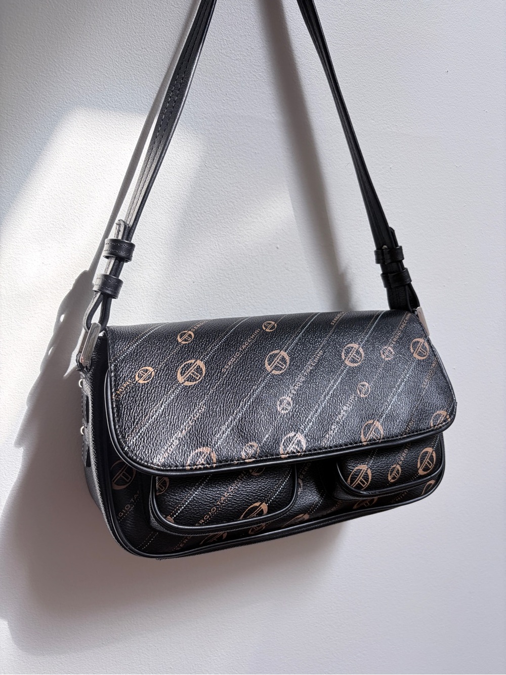 Sergio Tacchini Black Monogram Baguette Shoulder Bag